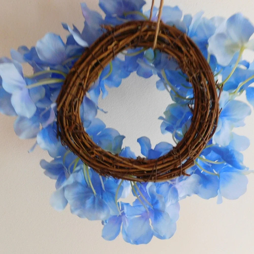 Blue Hydrangea Mini Wreath, Candle Ring, Cabinet‎ Wreath Summer Small Wreath